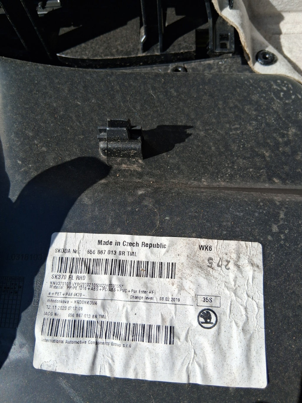2021 SKODA SCALA NSR PASSENGER SIDE REAR DOOR CARD PANEL 656867013BR