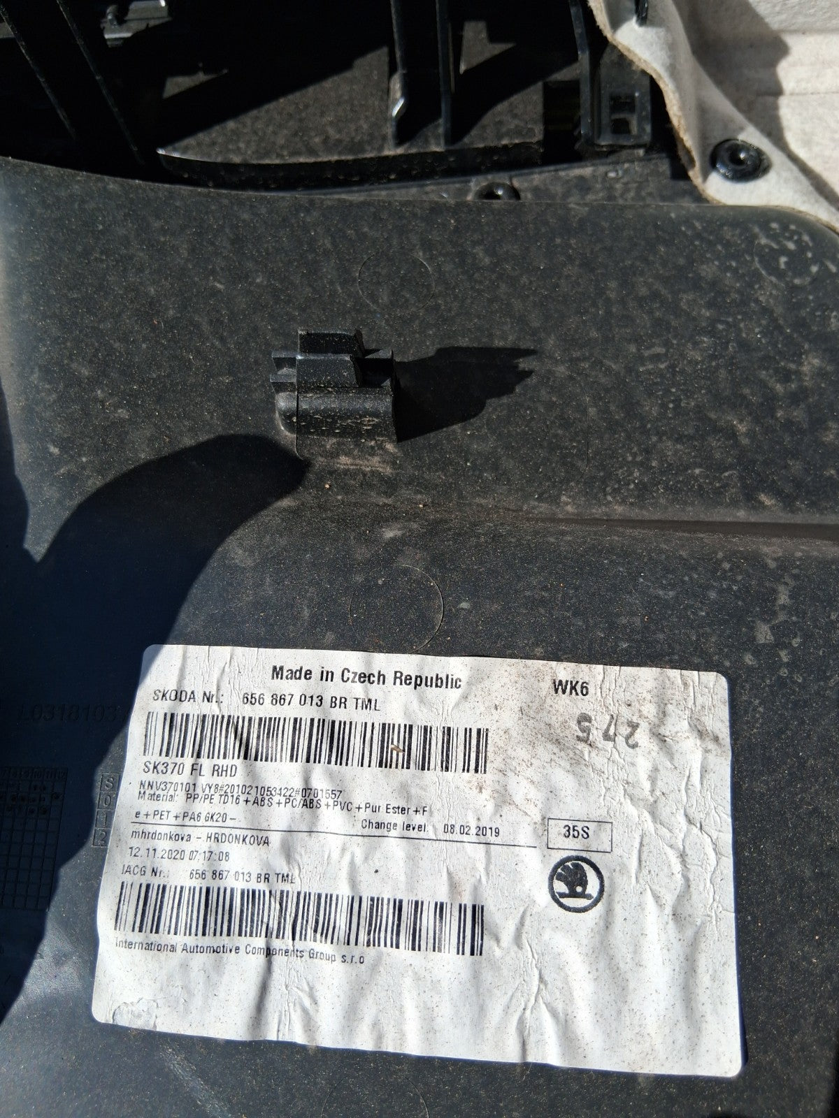 2021 SKODA SCALA NSR PASSENGER SIDE REAR DOOR CARD PANEL 656867013BR