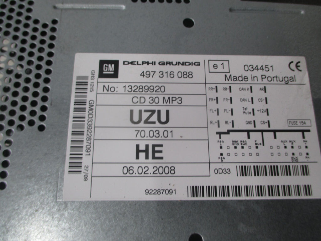 VAUXHALL CORSA D 2009 RADIO CD PLAYER STEREO HEAD UNIT 13289920