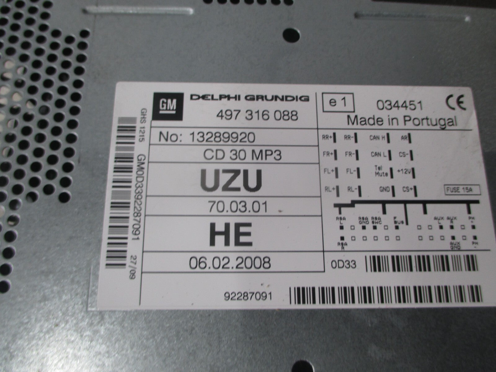 VAUXHALL CORSA D 2009 RADIO CD PLAYER STEREO HEAD UNIT 13289920