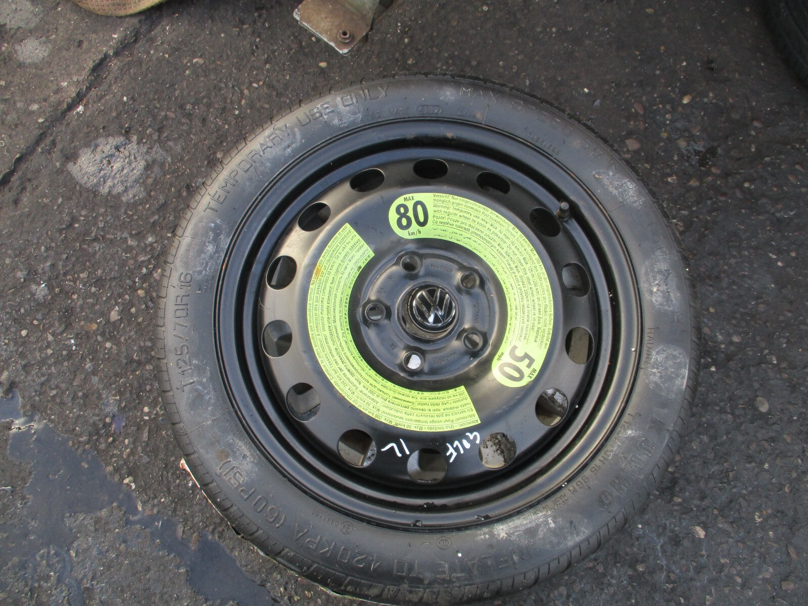 2012 VW VOLKSWAGEN GOLF MK7 SPACESAVER WHEEL WITH TYRE T125/70R16