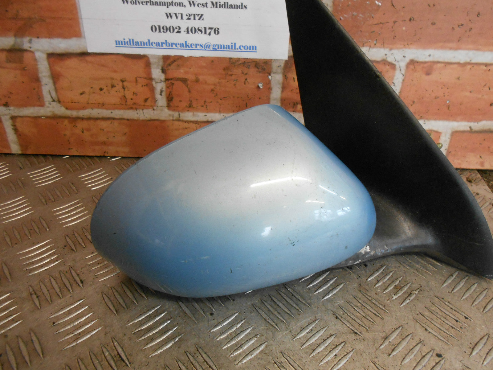 FIAT BRAVO 2001 OS DRIVER SIDE MANUAL DOOR WING MIRROR ASSEMBLY LIGHT BLUE