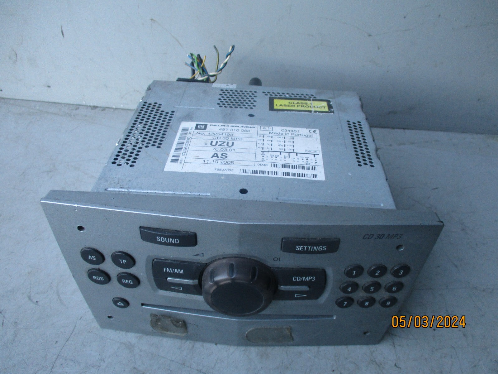 VAUXHALL CORSA D 2007 RADIO CD PLAYER STEREO HEAD UNIT 13254193