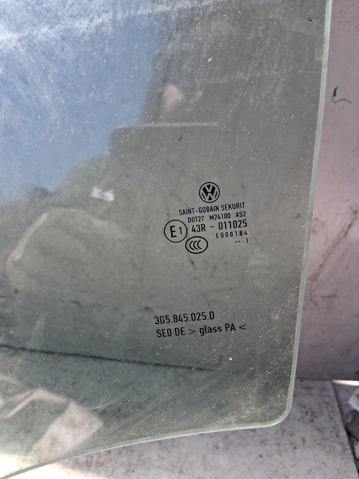VOLKSWAGEN PASSAT B8 2019 NSR PASSENGER SIDE REAR LEFT WINDOW GLASS 3G5845025