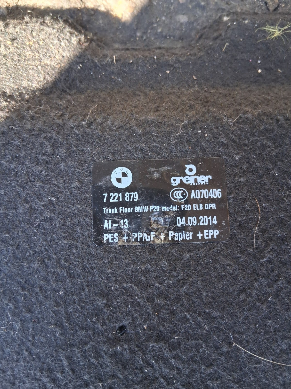 BMW 1 SERIES F20 LCI 2015 REAR BOOT FLOOR LINER CARPET MAT 7221879