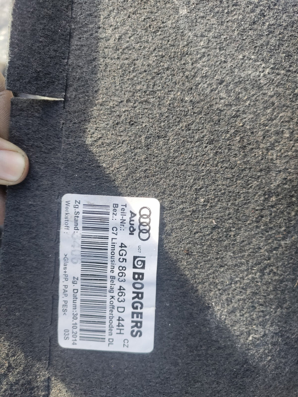 2017 AUDI A6 C7 4G SALOON BOOT FLOOR LINER MAT CARPET 4G5863463D