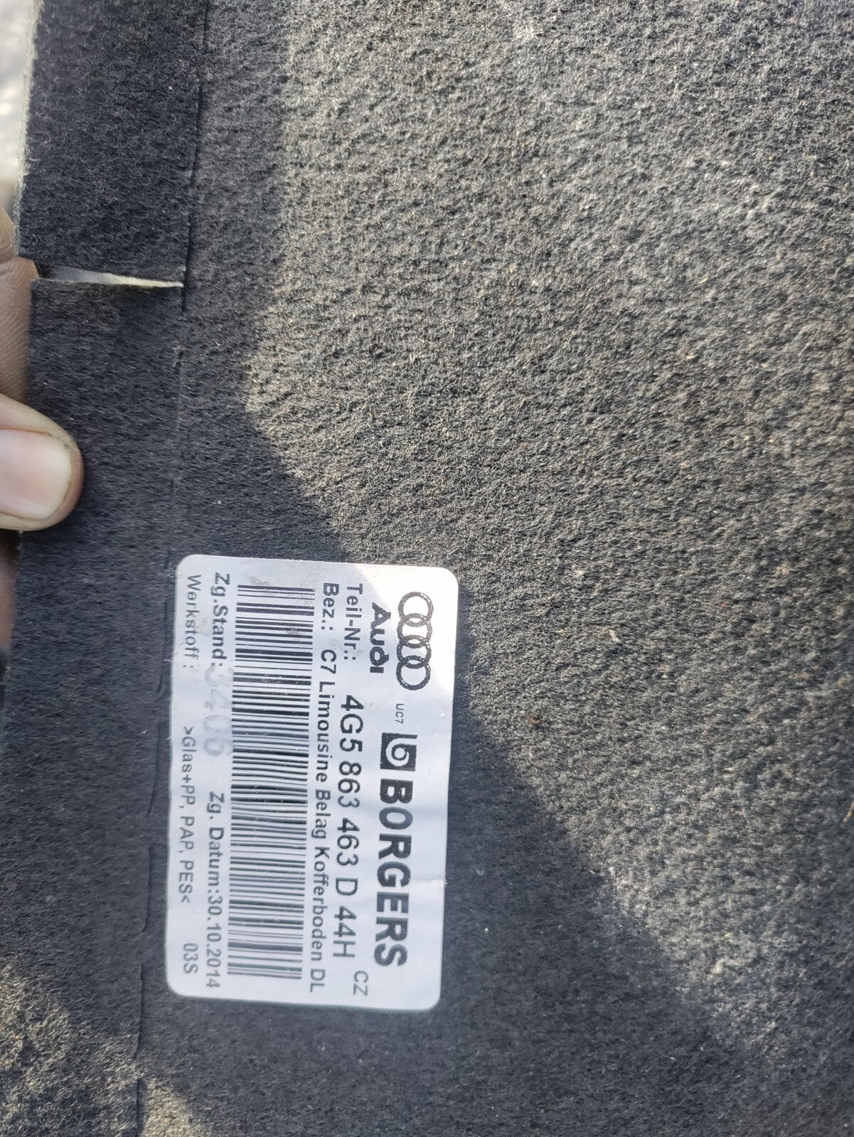 2017 AUDI A6 C7 4G SALOON BOOT FLOOR LINER MAT CARPET 4G5863463D
