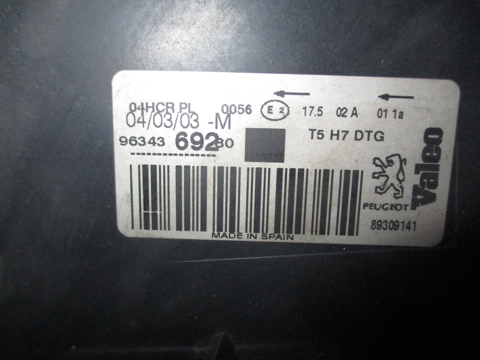 PEUGEOT 307 2003 OSF DRIVER SIDE FRONT HEAD LIGHT  89309141