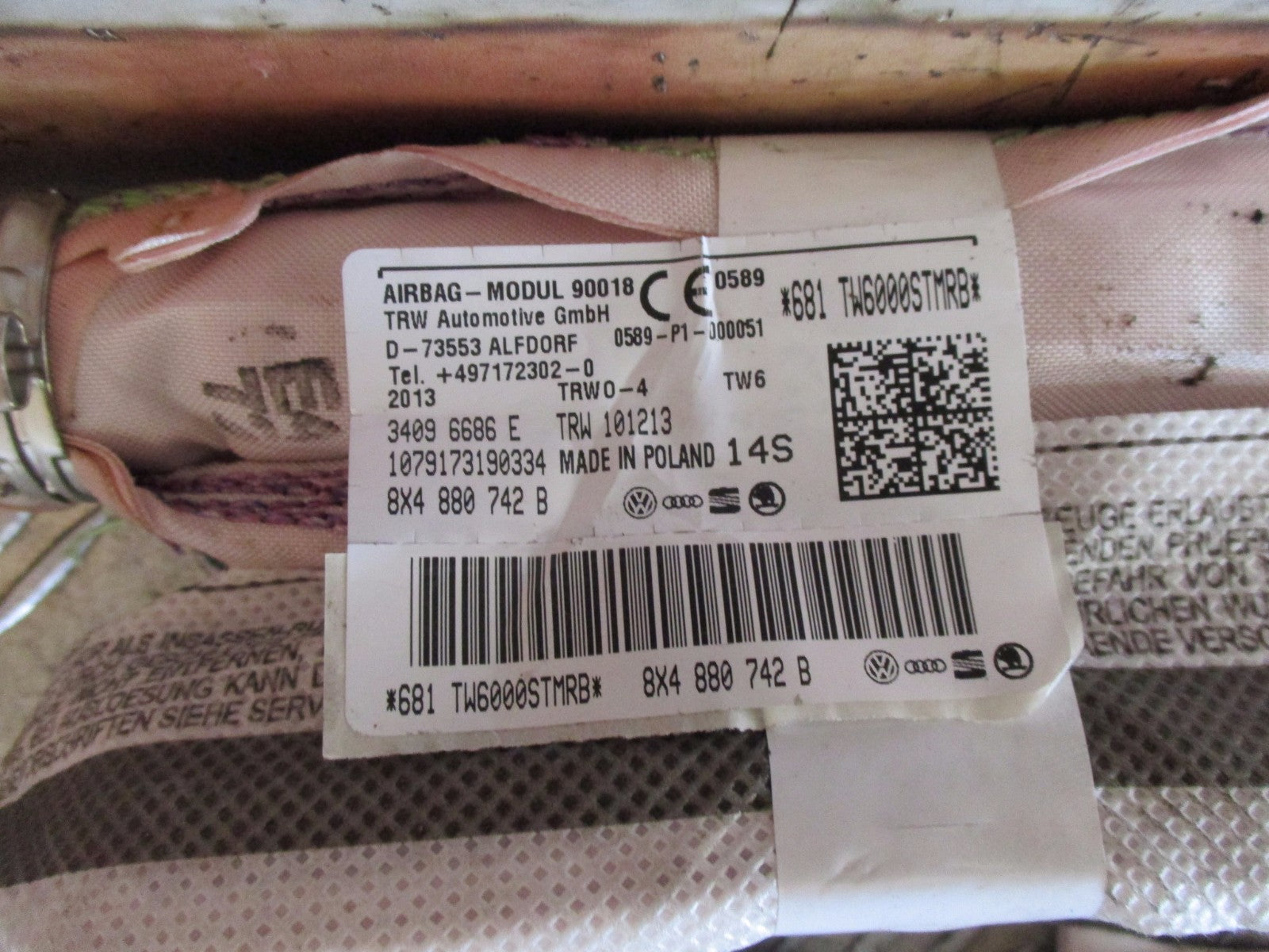 AUDI A1 2013 5 DOOR OS DRIVER SIDE CURTAIN ROOF PILLAR AIRBAG 8X4880742B