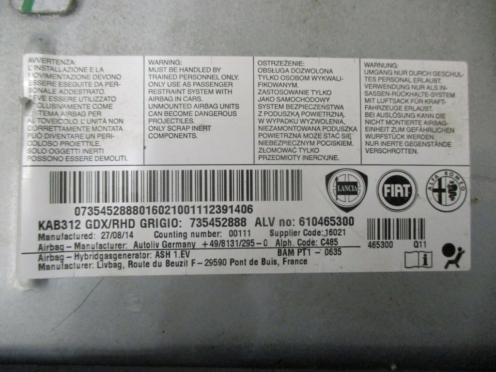FIAT 500 2014 OS DRIVER SIDE LOWER KNEE AIRBAG AIRBAG UNIT 735452888 610465300