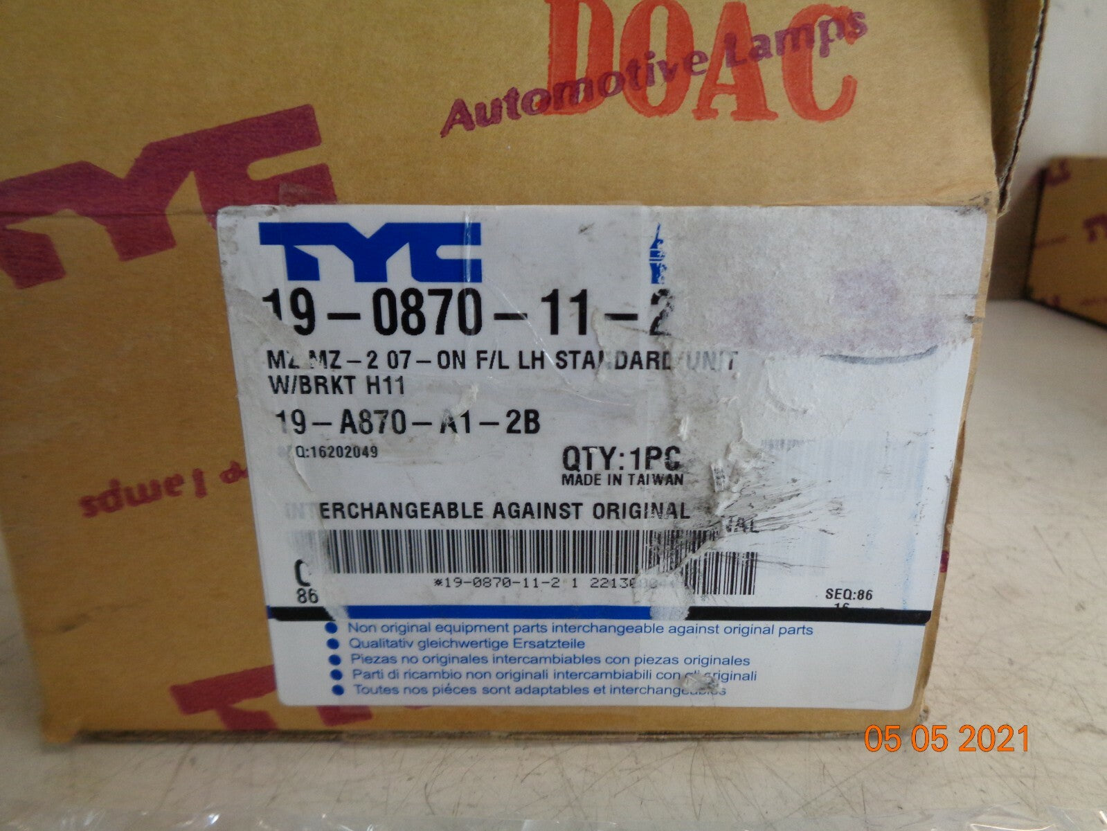 MAZDA 2 2007 - 2010 NSF PASSENGER SIDE FRONT FOG SPOT LIGHT LAMP LENS 19A870A12B