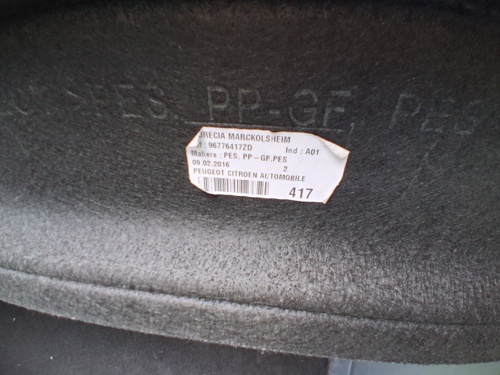 2014 PEUGEOT 308 MK2 HATCH REAR BOOT COVER PARCEL SHELF 96776417ZD