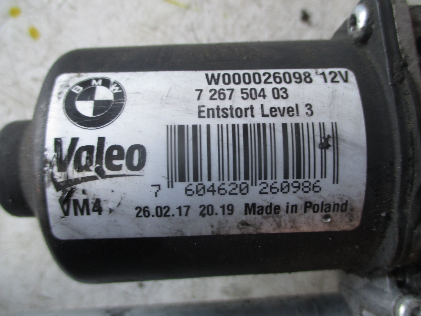 BMW 3 SERIES F30 2017 OSF DRIVER SIDE FRONT WIPER MOTOR 7267504