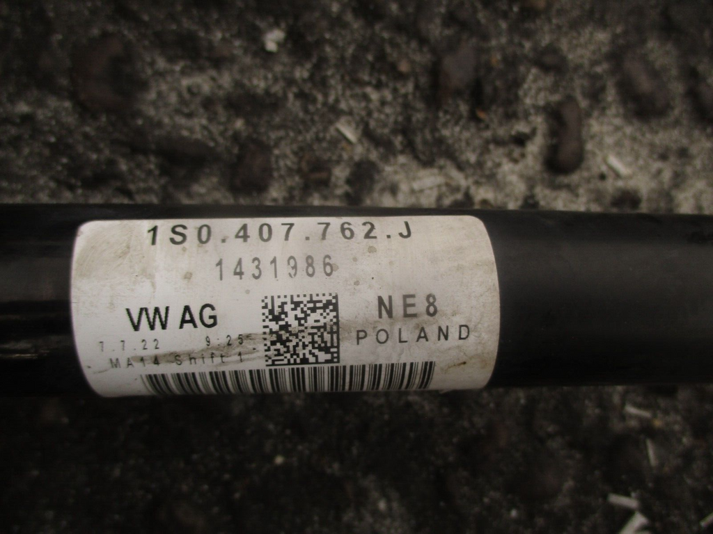2022 VOLKSWAGEN UP MK1 OSF DRIVER SIDE FRONT RIGHT DRIVESHAFT 1S0407762J