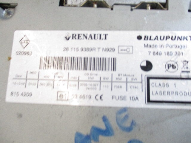 RENAULT MEGANE MK3 2009 RADIO CD PLAYER STEREO HEAD UNIT 281159389R