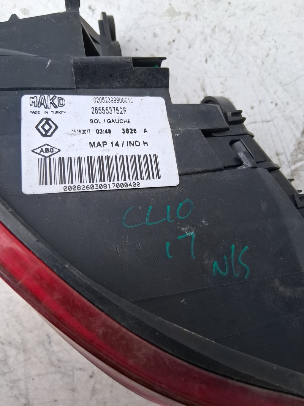 RENAULT CLIO 2017 NSR PASSENGER REAR OUTER LIGHT 265553752R