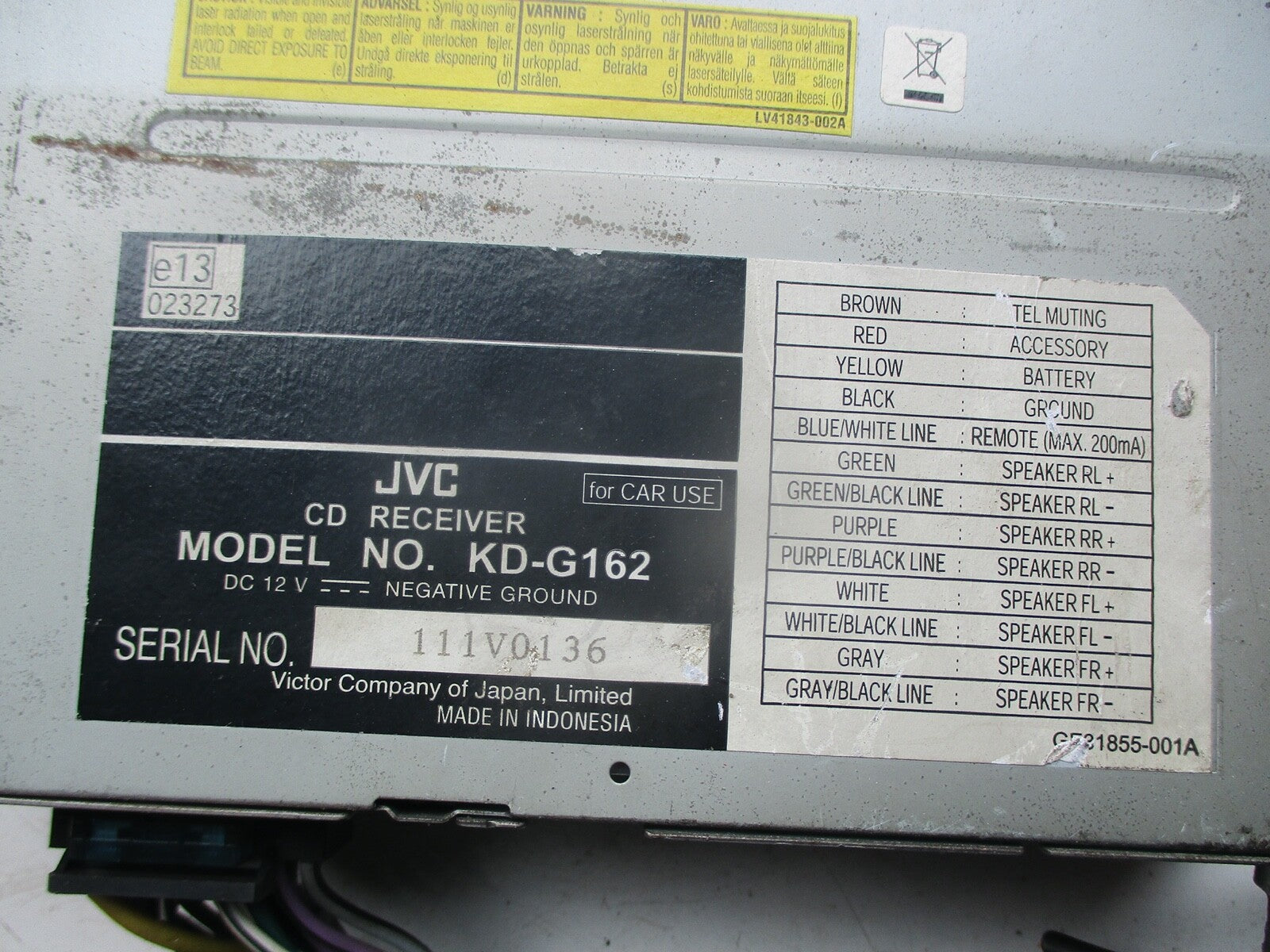 JVC KD G162 RADIO STEREO UNIT MEDIA PLAYER