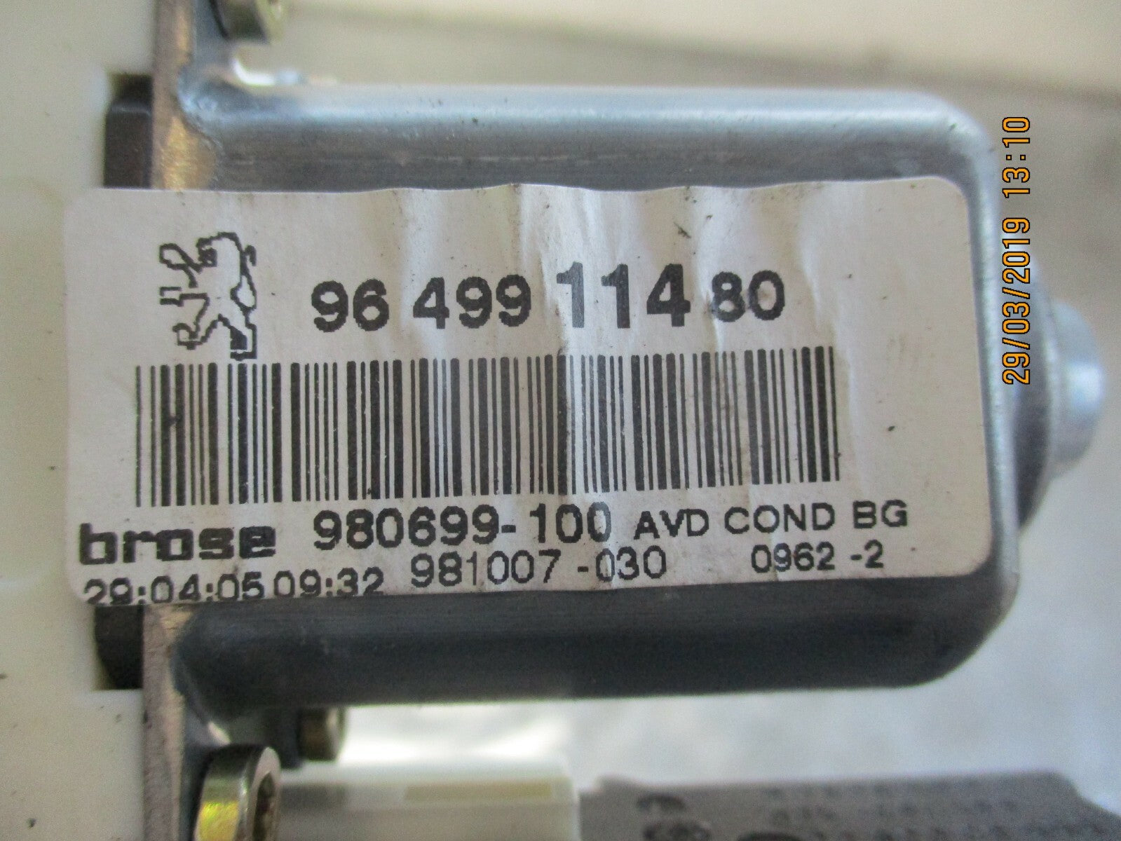 PEUGEOT 307 2005 OSF DRIVER SIDE FRONT WINDOW REGULATOR 9649911480
