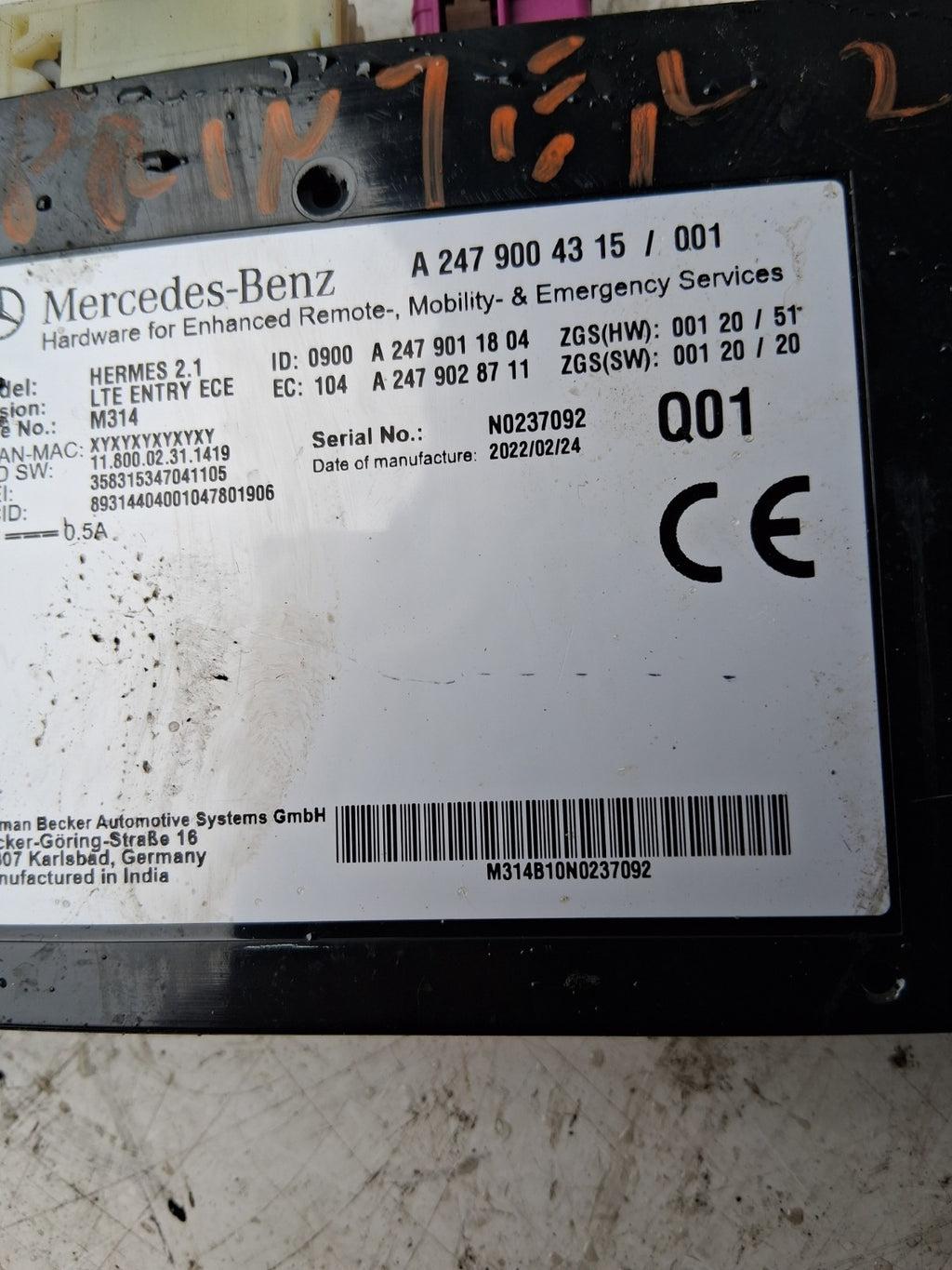 2023 MERCEDES SPRINTER W907 RADIO CONTROL UNIT TELEMATICS MODULE ECU A2479004315