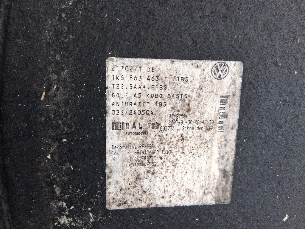 2007 VW VOLKSWAGEN GOLF MK5 REAR BOOT CARPET 1K6863463F