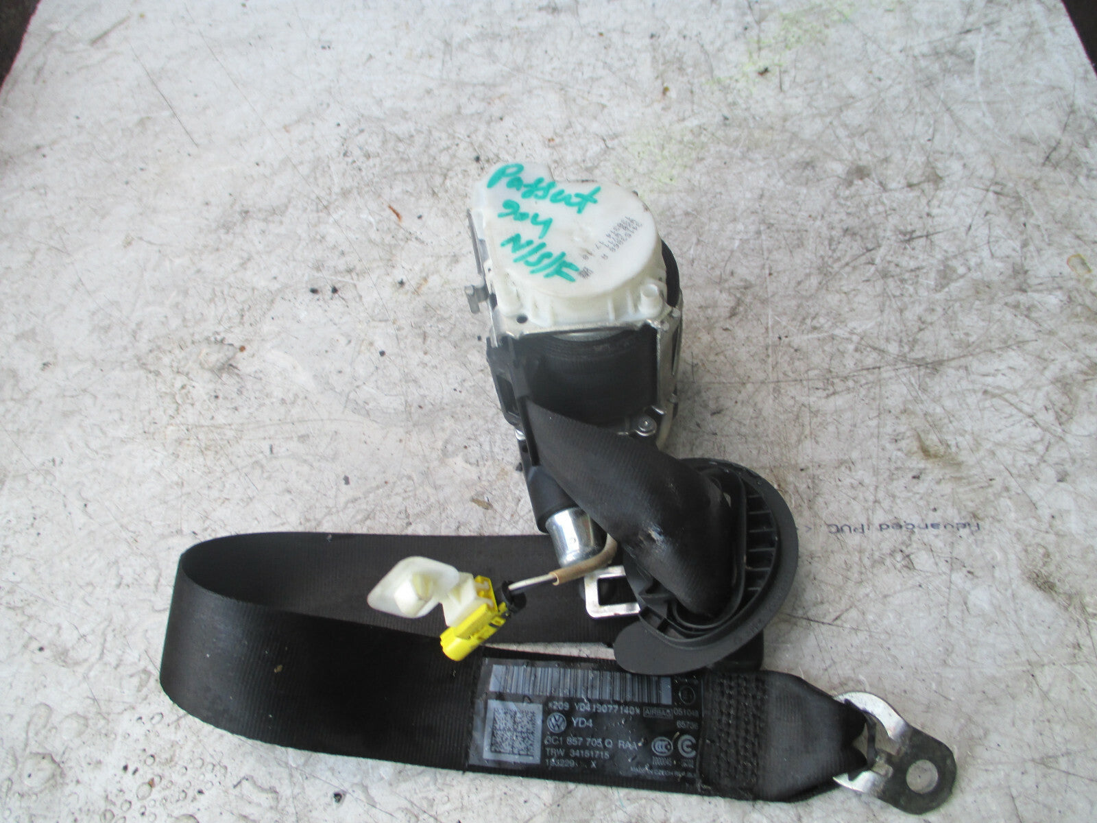 VW VOLKSWAGEN PASSAT 2014 B7 NSF PASSENGER SIDE FRONT DOOR SEAT BELT 3C1857705Q