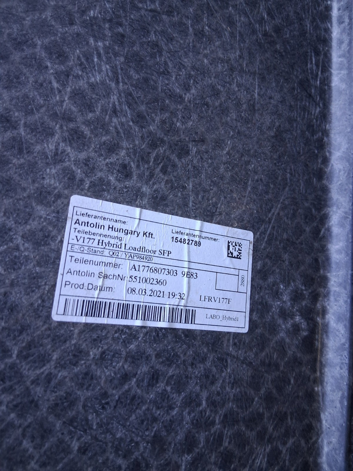 2021 MERCEDES A CLASS V177 REAR BOOT FLOOR LINER CARPET MAT A1776807303