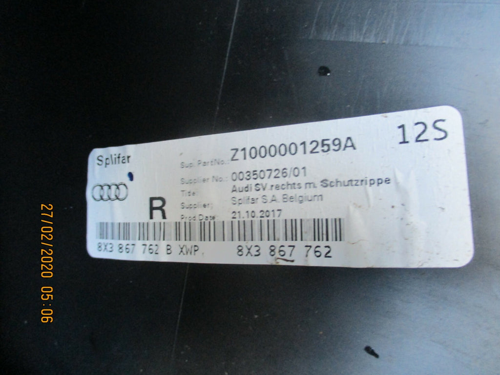 AUDI A1 8X SPORT 2018 OSR DRIVER SIDE REAR BOOT TRIM PLASTIC COVER 8X3867762