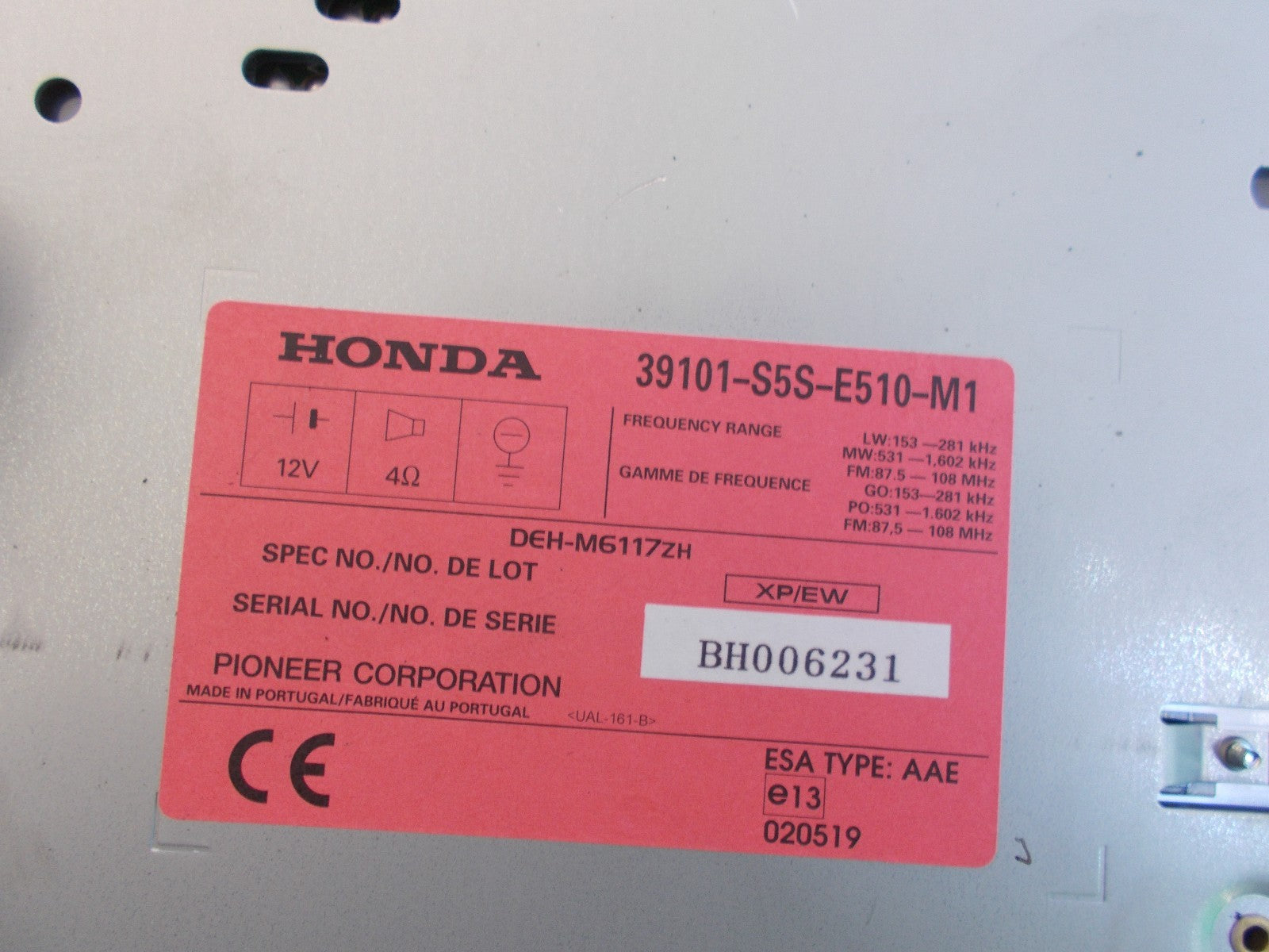 HONDA CIVIC MK7 RADIO STEREO CD PLAYER HEAD UNIT 39101 S5S E510 M1