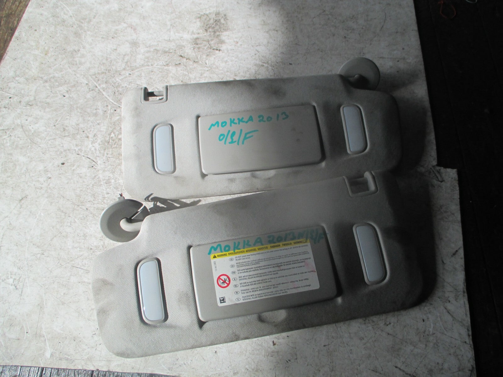 VAUXHALL MOKKA 2013 MK1 J13 PAIR OF SUN VISOR