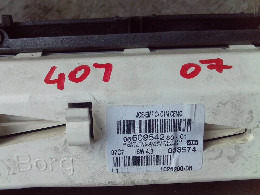 2007 PEUGEOT 407 DISPLAY UNIT 9660954280-01