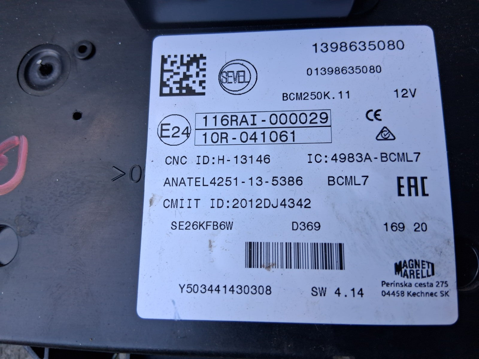 2021 PEUGEOT BOXER MK3 FUSE BOX RELAY BOX 1398635080