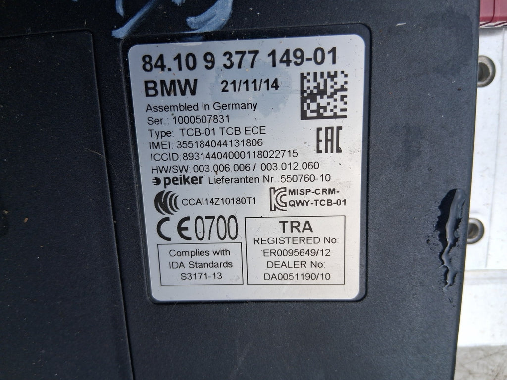 2014 BMW 3 SERIES F31 BLUETOOTH TELEMATICS CONTROL MODULE 9377149