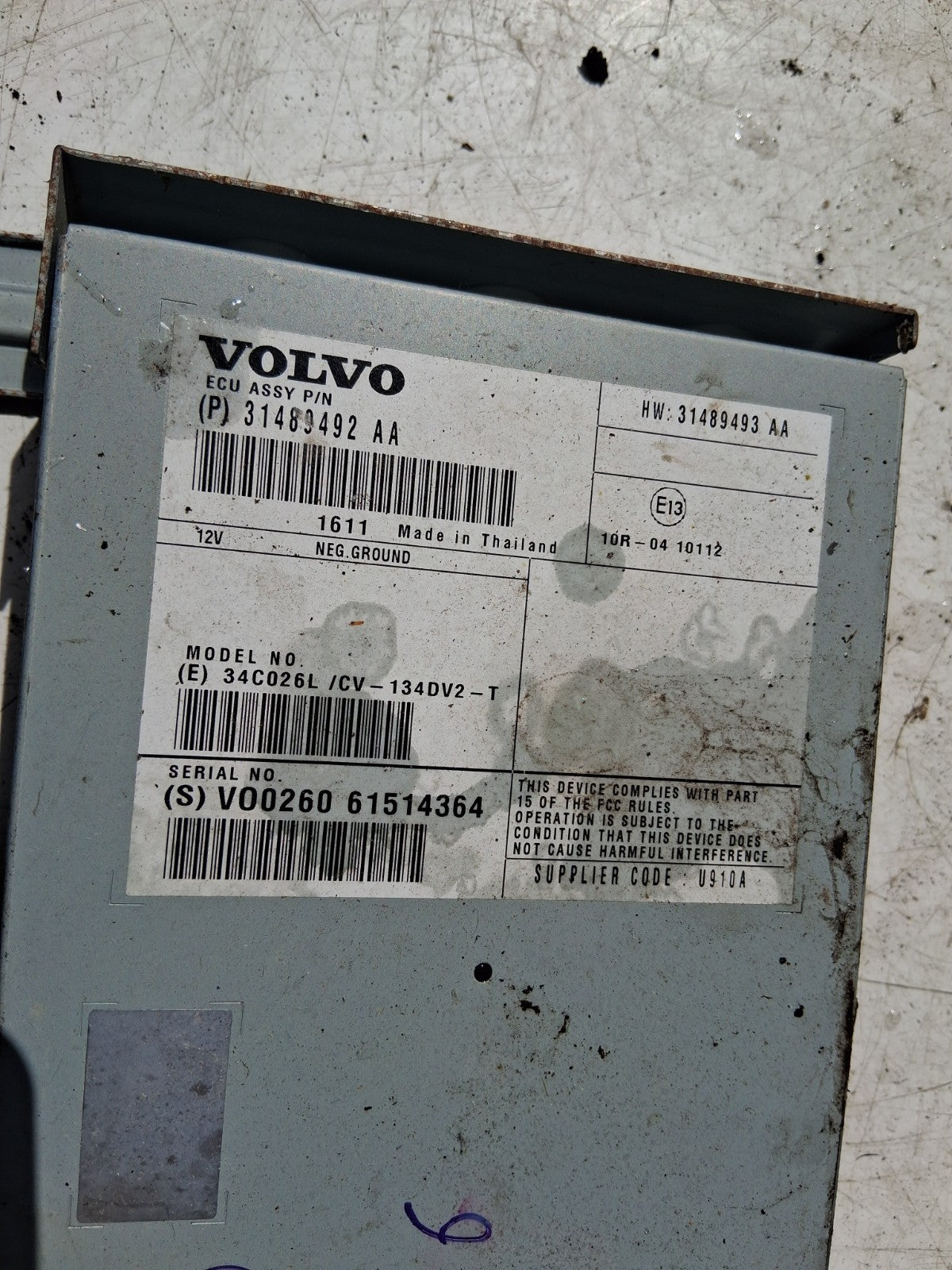 2016 VOLVO V40 AMPLIFIER CONTROL MODULE 31489492