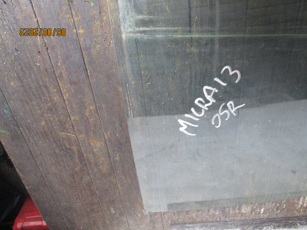 NISSAN MICRA 2013 OSR DRIVER SIDE REAR WINDOW GLASS
