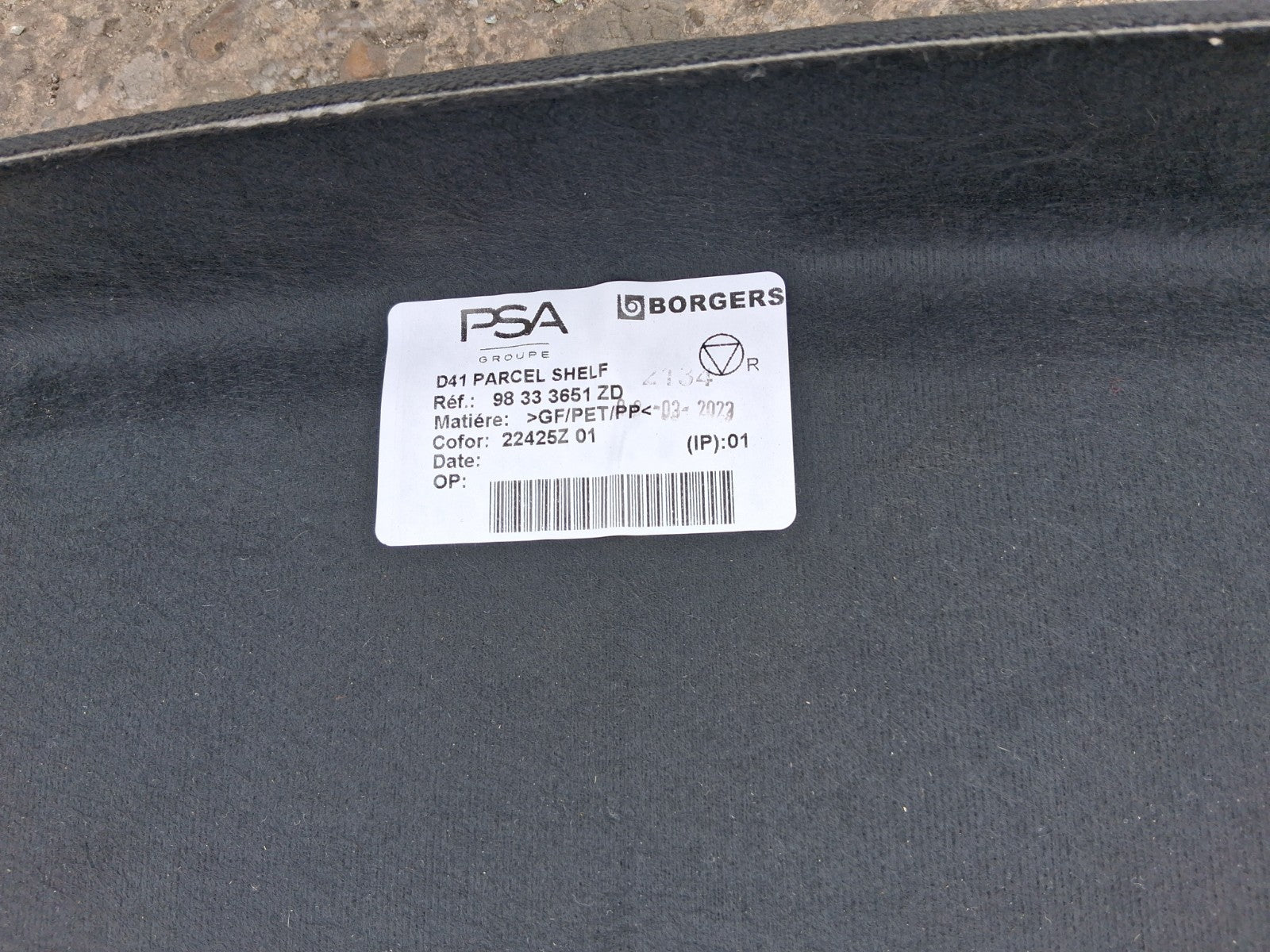 2023 DS AUTOMOBILES DS4 CROSSOVER REAR LOAD COVER PARCEL SHELF 98333651ZD