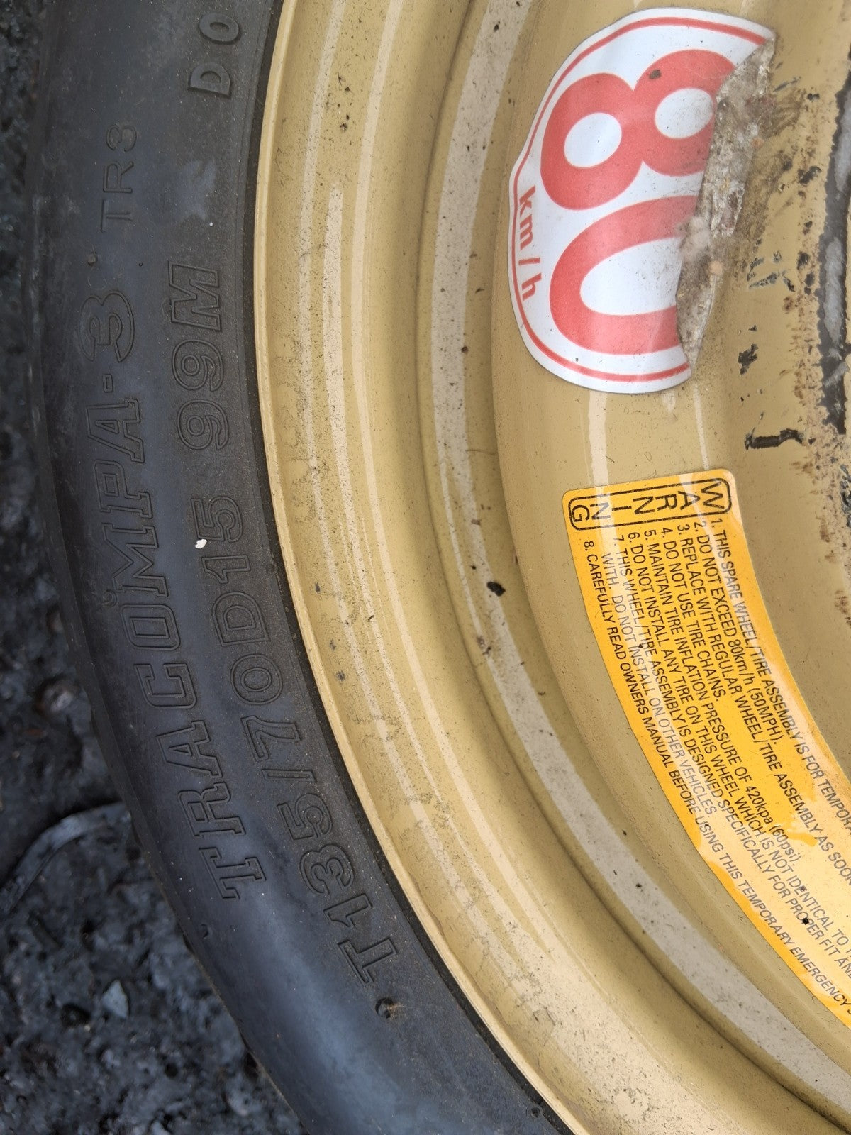 2005 HONDA CIVIC MK7 15 INCH STEEL SPACE SAVER SPARE WHEEL WITH TYRE 135/70D15