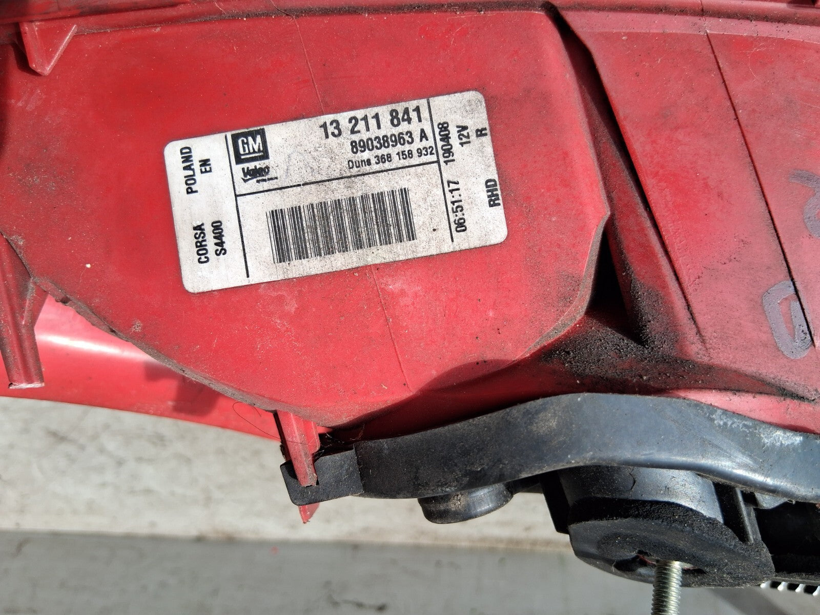 2012 VAUXHALL CORSA D OSR DRVER SIDE REAR RIGHT TAIL LIGHT 89038963A
