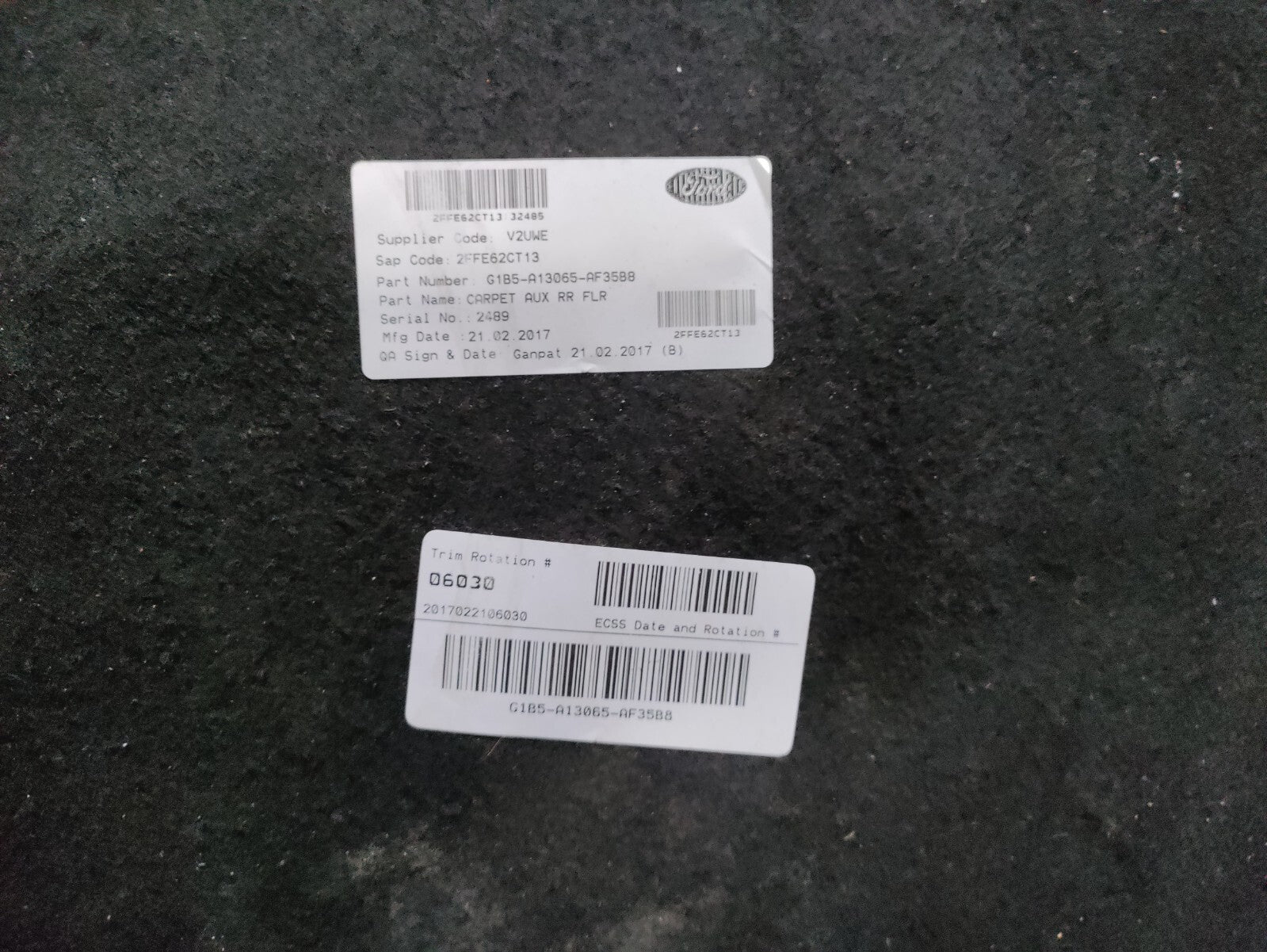 FORD KA+ 2018 LOWER BOOT FLOOR CARPET G1B5A13065AF35B8