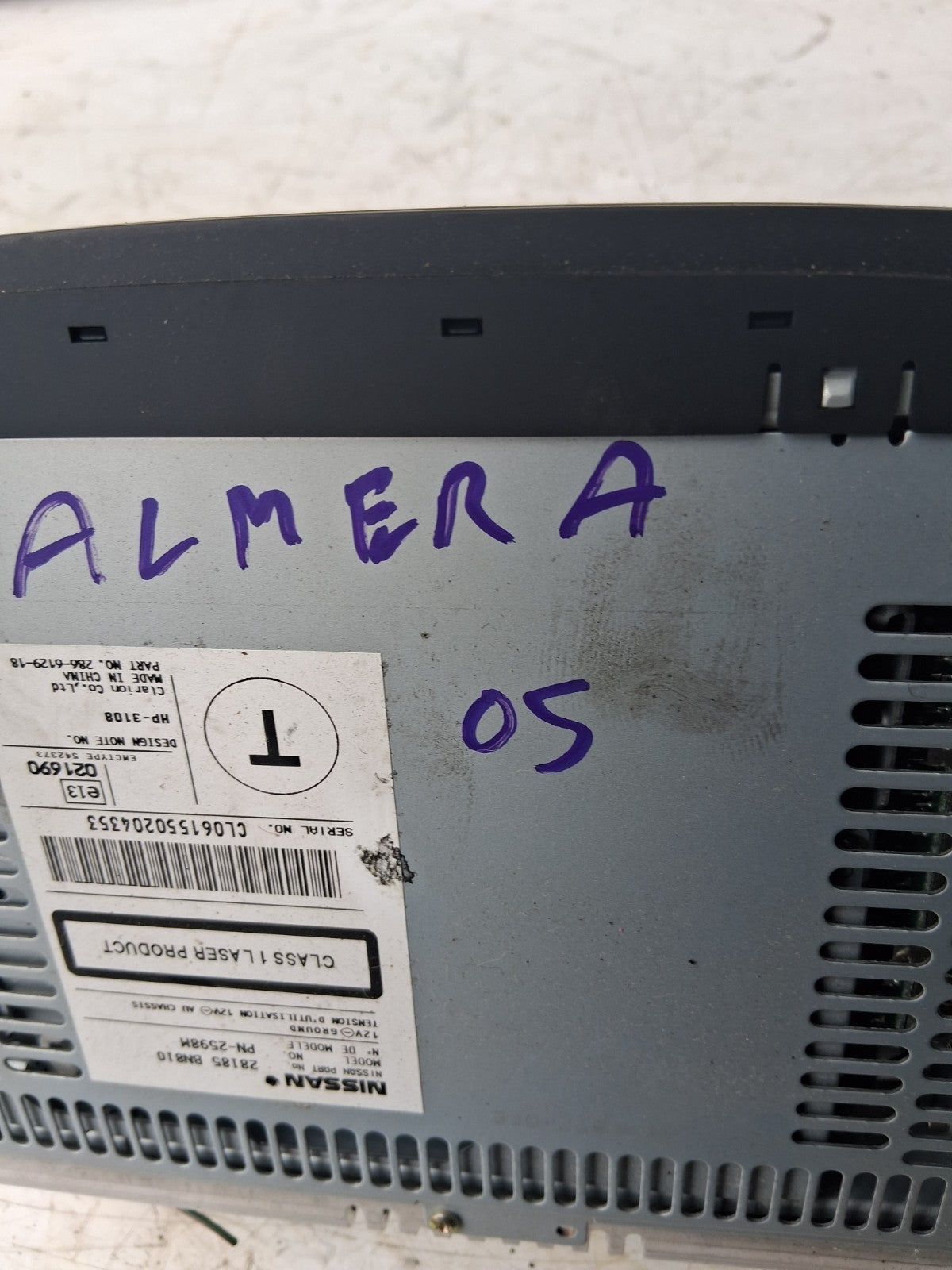 2005 NISSAN ALMERA CD PLAYER HEAD UNIT 28185BN810