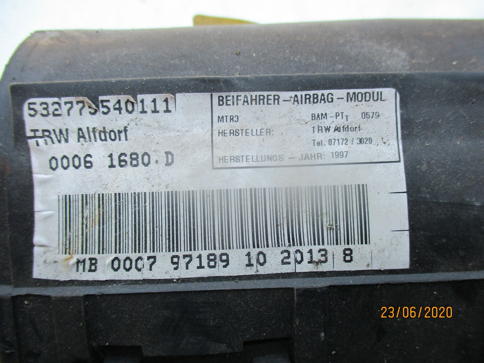 MERCEDES W210 SLK R170 1996 NS PASSENGER SIDE DASHBOARD AIRBAG 2108600405