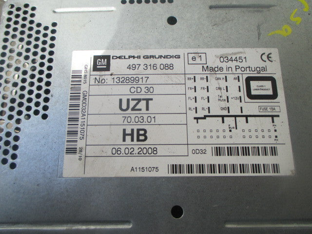 VAUXHALL CORSA 2007-2014  RADIO CD PLAYER HEAD UNIT 497316088