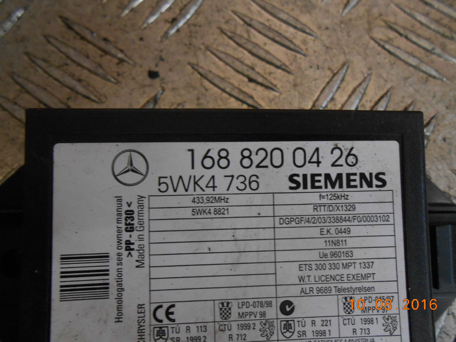 MERCEDES A CLASS W168 1999 IMMOBILIZER ECU MODULE 1688200426
