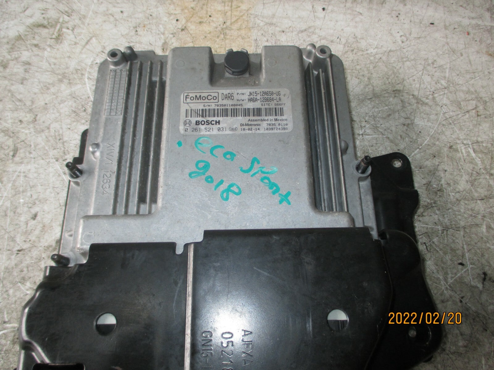 FORD ECOSPORT 2018 1.0 PETROL ECOBOOST ENGINE CONTROL MODULE ECU JN1512A650UG