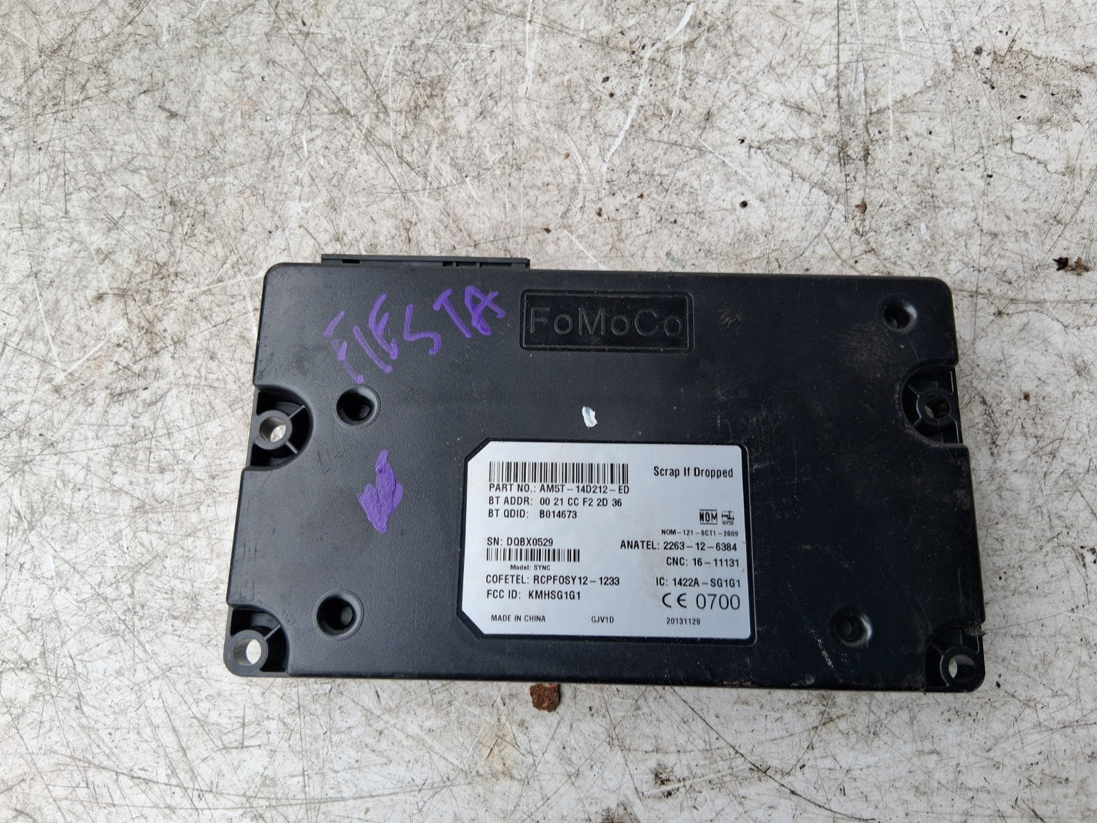 FORD FIESTA MK7 2013 BLUETOOTH CONTROL MODULE UNIT AM5T14D212ED