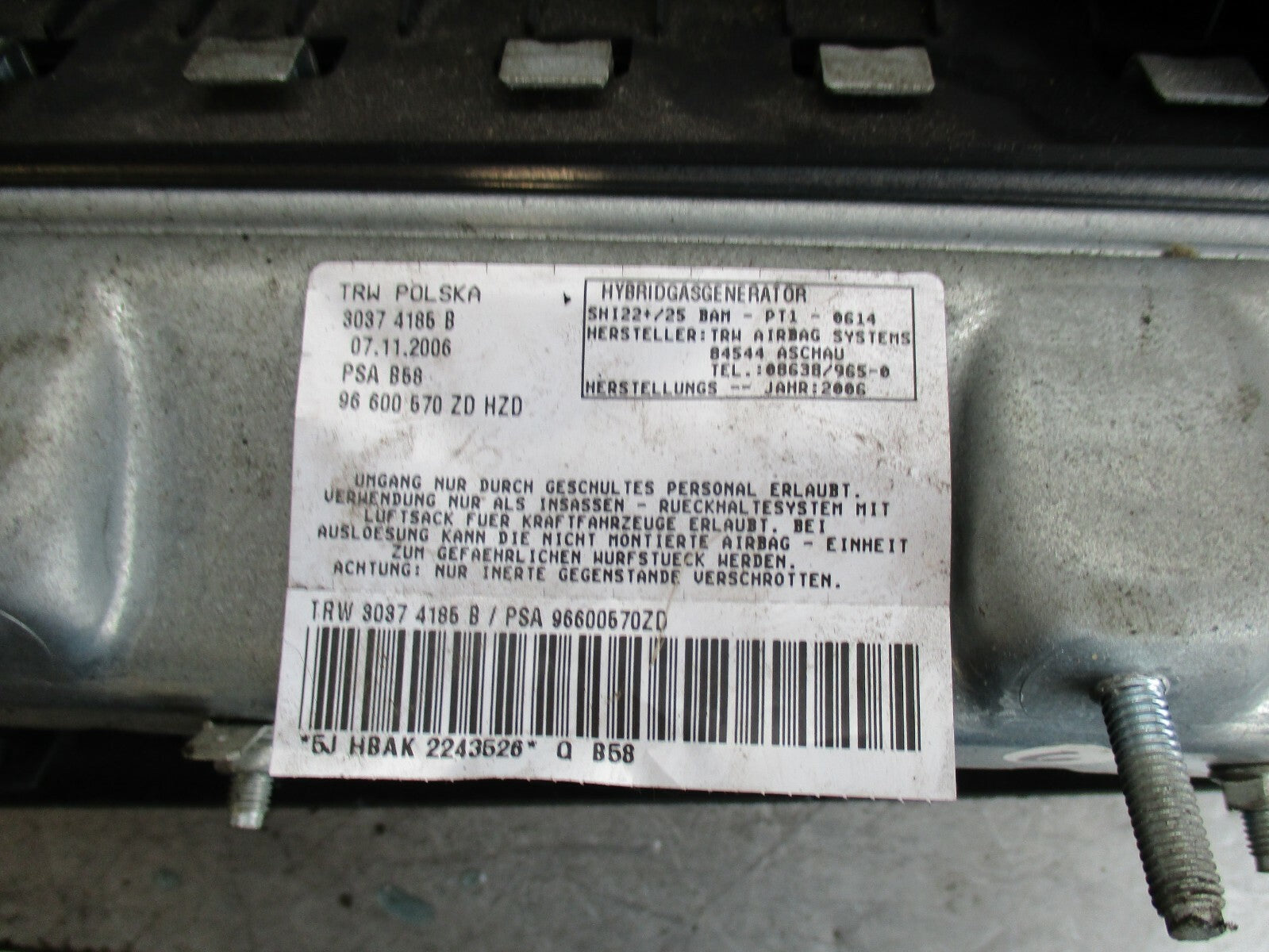 CITROEN C4 GRAND PICASSO OS DRIVER SIDE KNEE AIRBAG 96600570