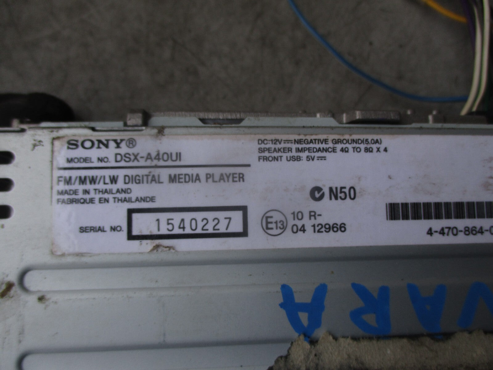 SONY RADIO CD MEDIA PLAYER DSX-A40UI NO CODE