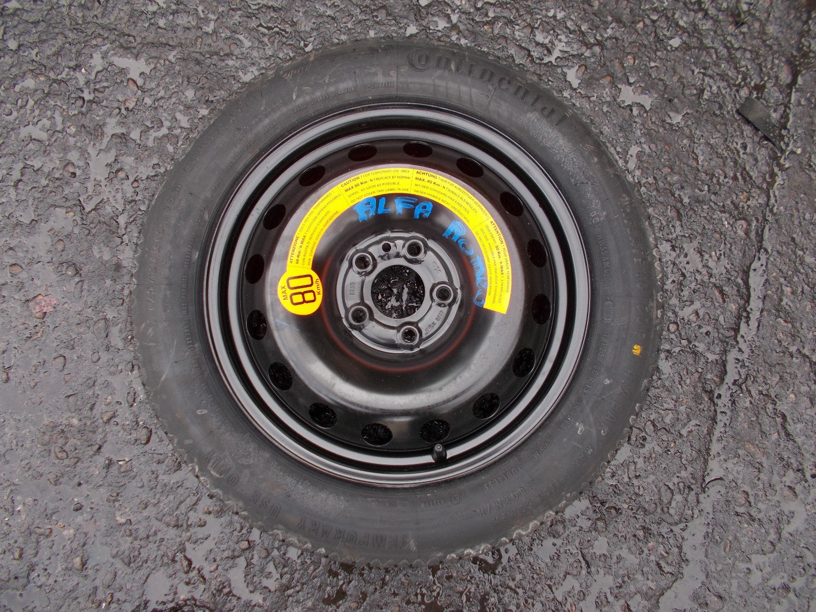 ALFA ROMEO SPARE STEEL WHEEL & TYRE 125/80 R15 & JACK SET