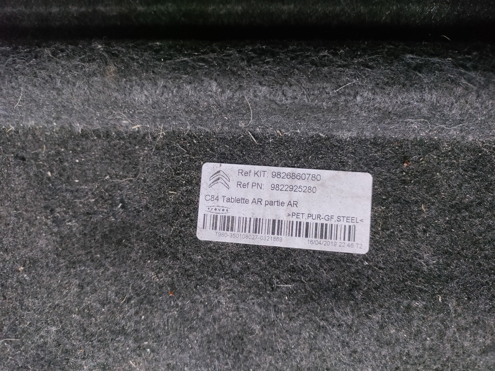 CITROEN C5 AIRCROSS 2020 PARCEL SHELF LOAD LOWER 9826860780