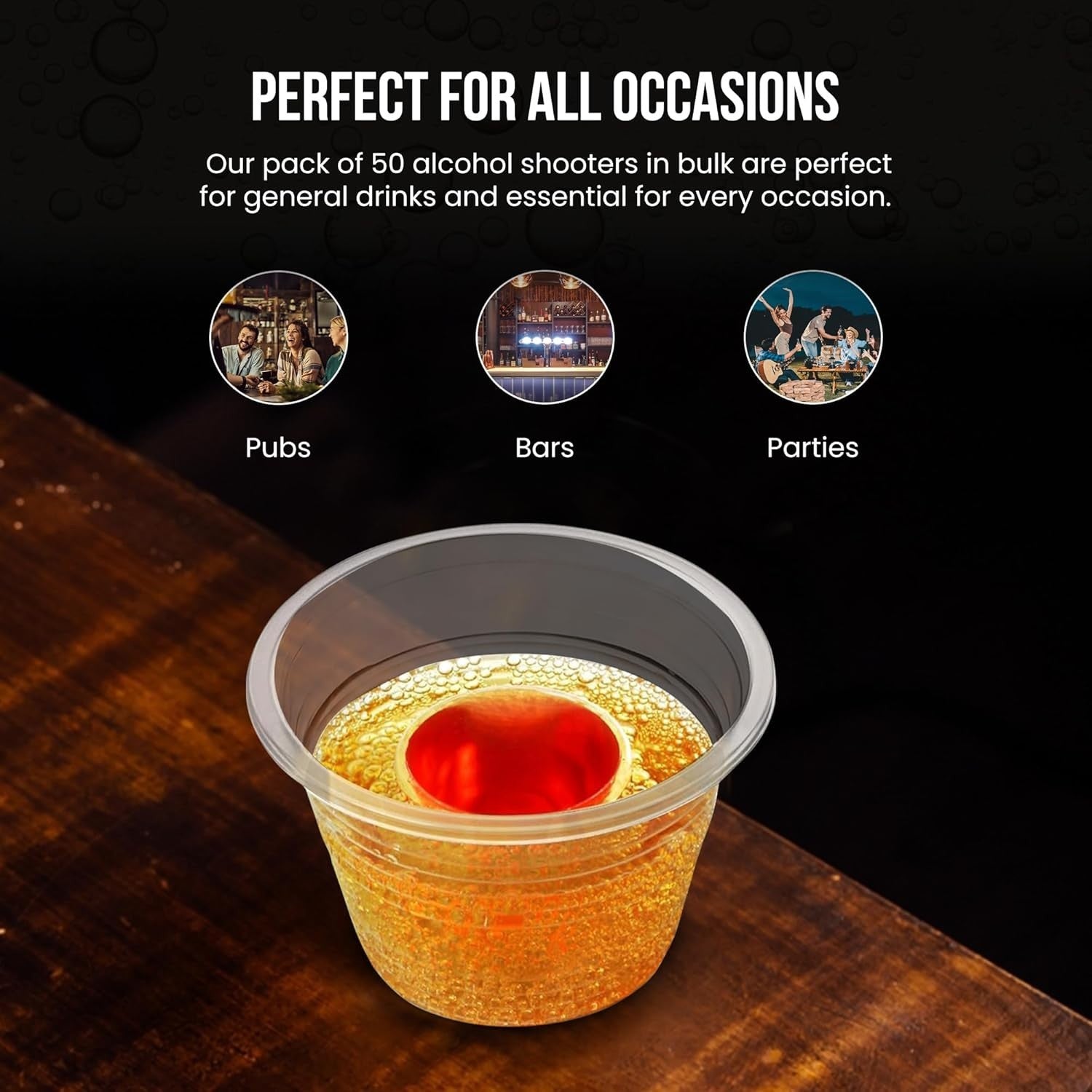 JAGER BOMB SHOT GLASSES 50X  STRONG DISPOSIBLE PLASTIC BOMBER GLASS 25ML+ 60ML