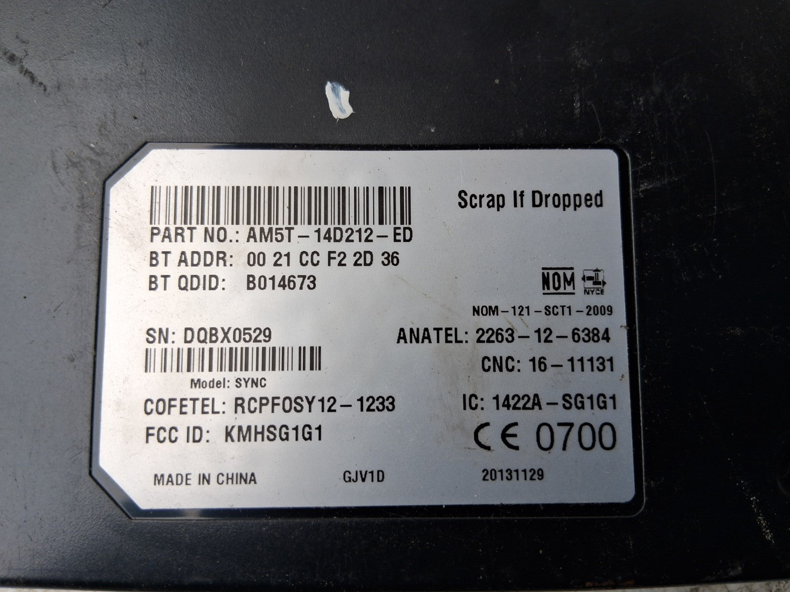 FORD FIESTA MK7 2013 BLUETOOTH CONTROL MODULE UNIT AM5T14D212ED
